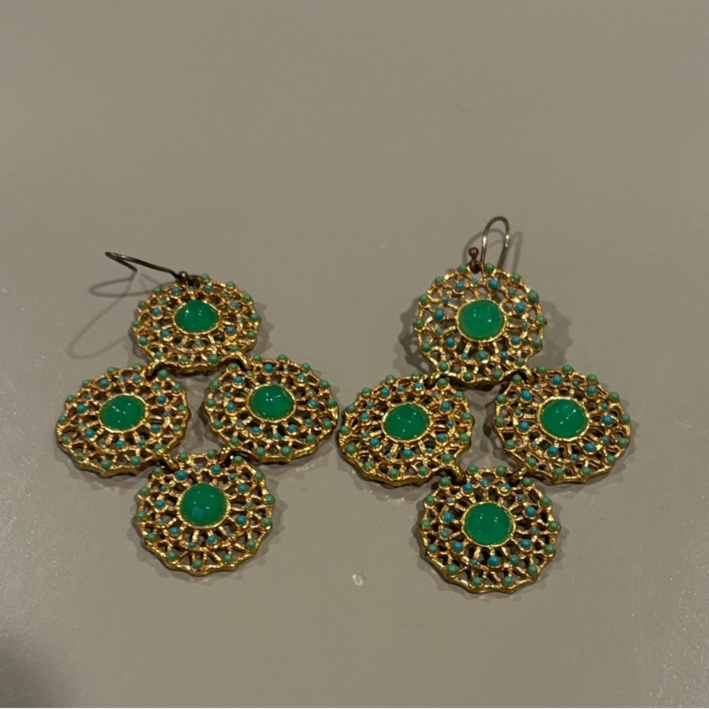Stella & Dot Gold and Green Statement Earrings